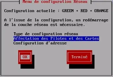 Capture - IPFire : Sélection affectation des pilotes et cartes
