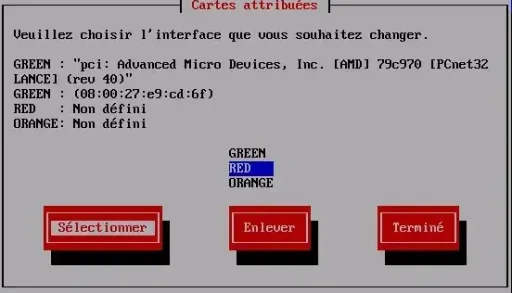 Capture - IPFire : Sélection carte réseau RED