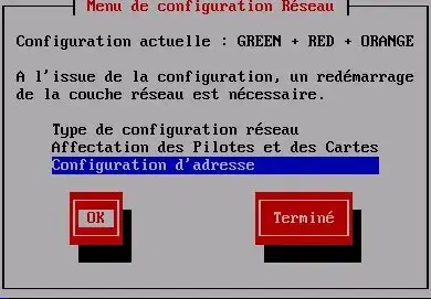 Capture - IPFire : Sélection configuration d'adresse