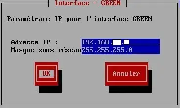 Capture - IPFire : Adresse IP carte GREEN