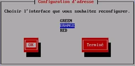 Capture - IPFire : Configuration d'adresse, sélection carte ORANGE