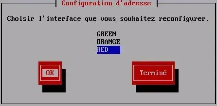 Capture - IPFire : Configuration d'adresse, sélection carte RED