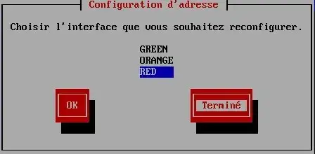 Capture - IPFire : Fin de la sélection des cartes réseau GREEN, ORANGE et RED