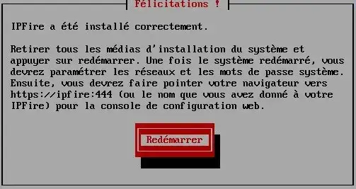 Capture - IPFire : Validation de la demande de redémarrage