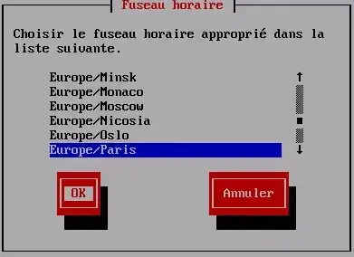 Capture - IPFire : Sélection du fuseau horaire