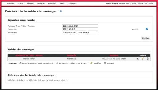 Capture - IPFire : Ajout d'une route statique vers 192.168.3.0