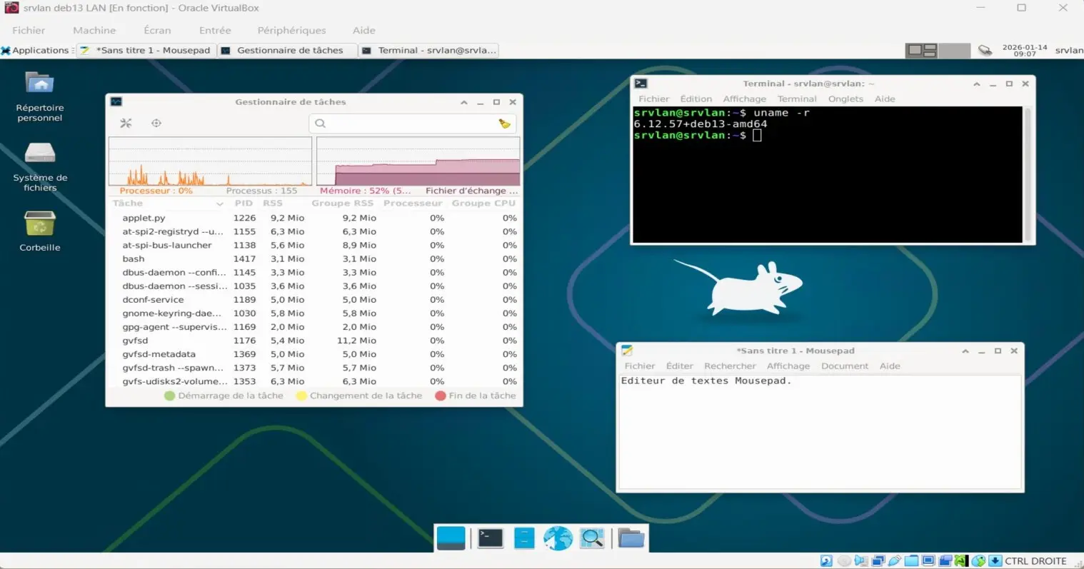 Capture - srvlan : Bureau Xfce personnalisé