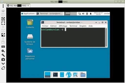 Capture - Remmina : Session RDP ouverte sur srvlan 