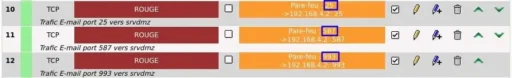 Capture - IPFire : Ports 25, 587 et 993 ouverts