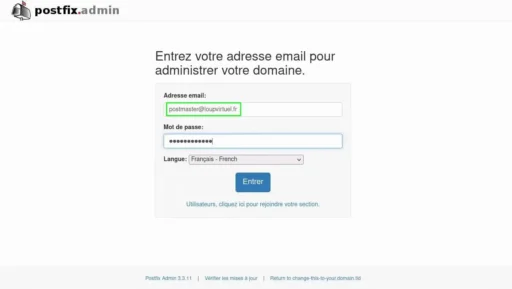 Capture - Postfixadmin : Vue de la page de connexion